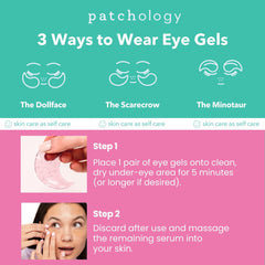 Patchology patch sachet next to hand to show compact travel-friendly size