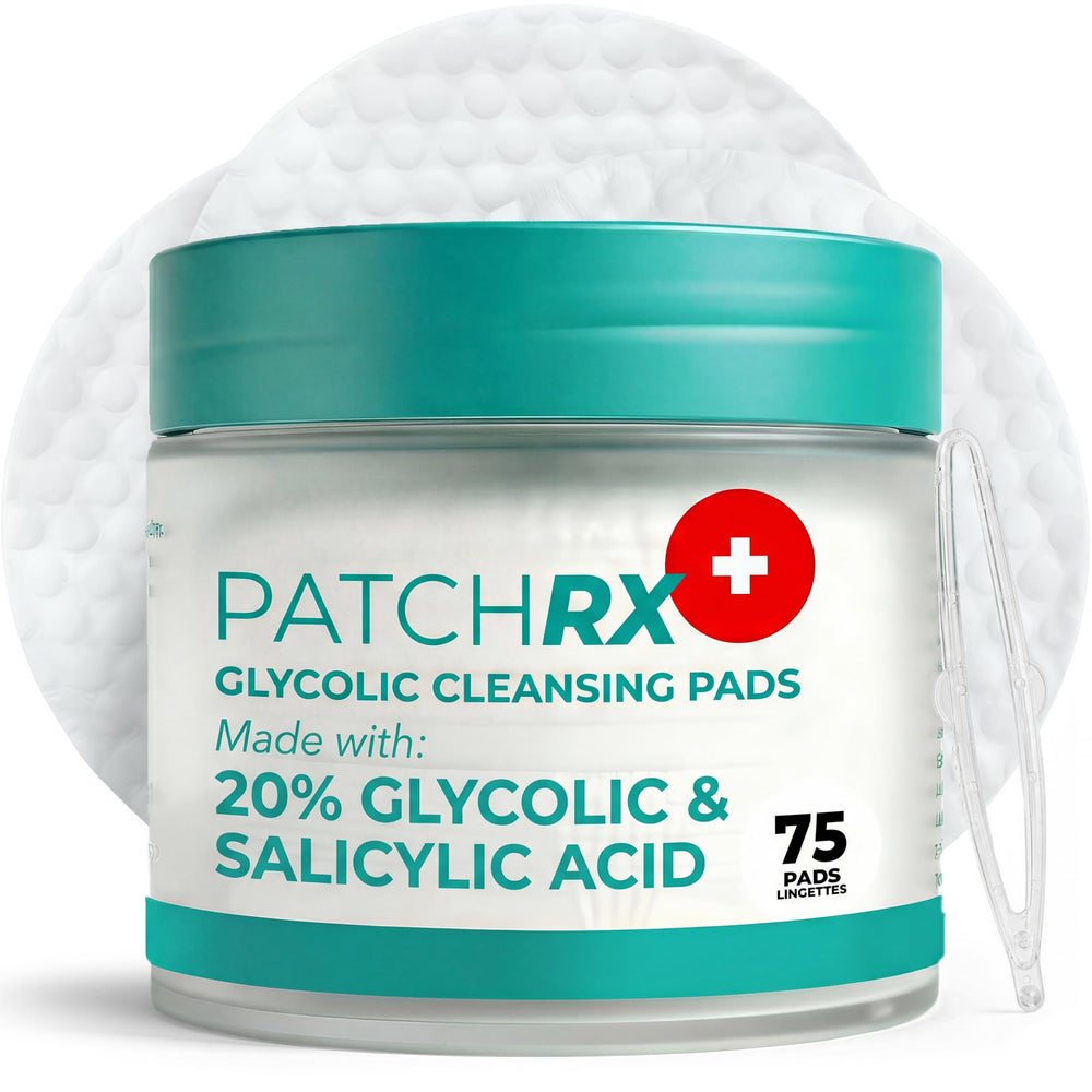 PatchRx jar front view showing label and 75 pads for convenient exfoliation