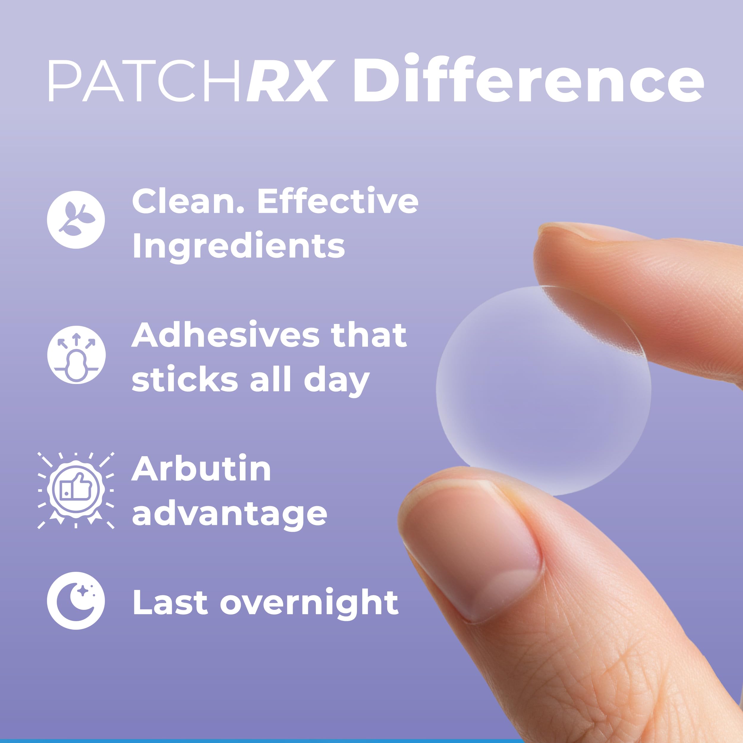 PatchRx ingredient label highlighting arbutin for targeted care