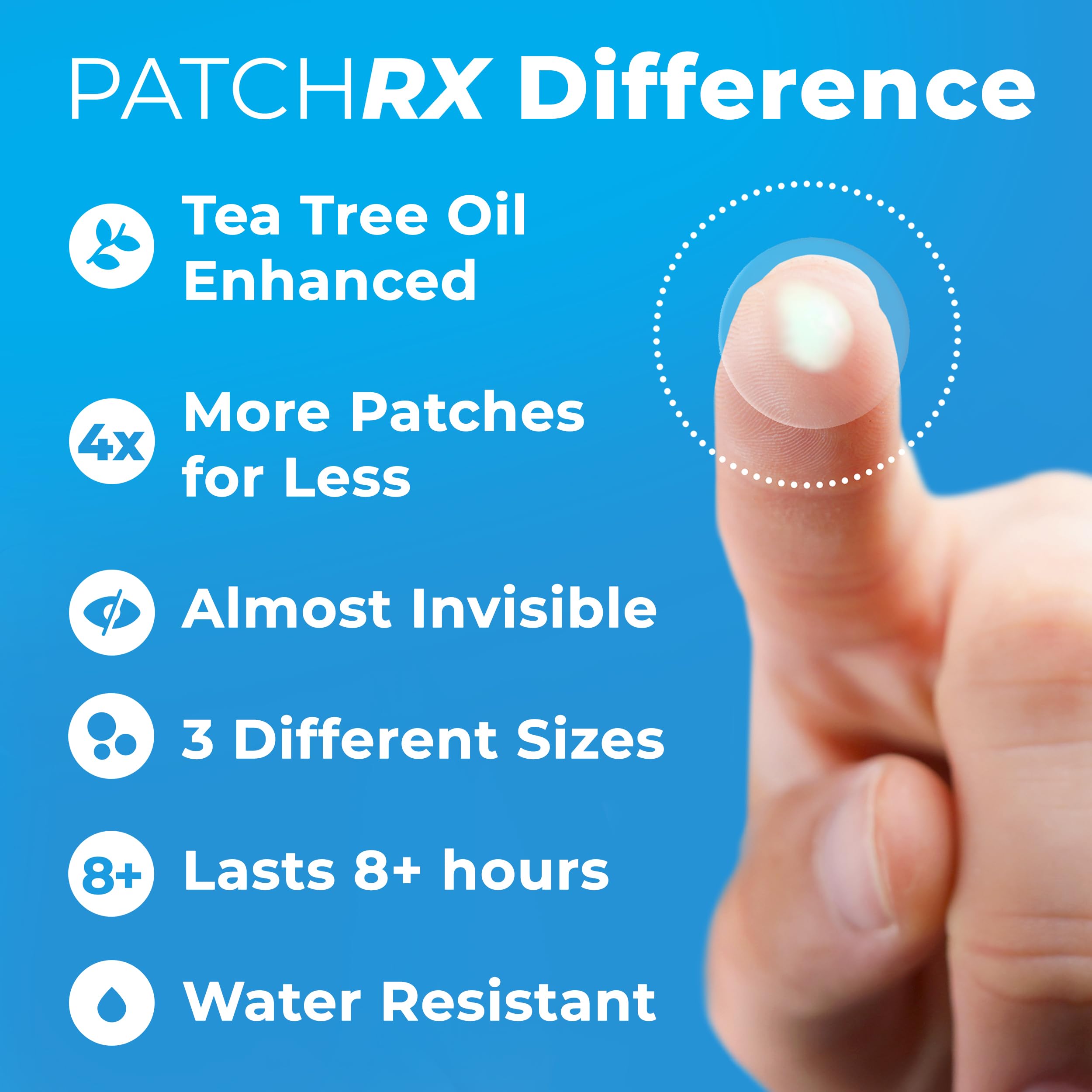 PatchRx patches next to ruler showing small, medium, large sizes for accurate fit benefit