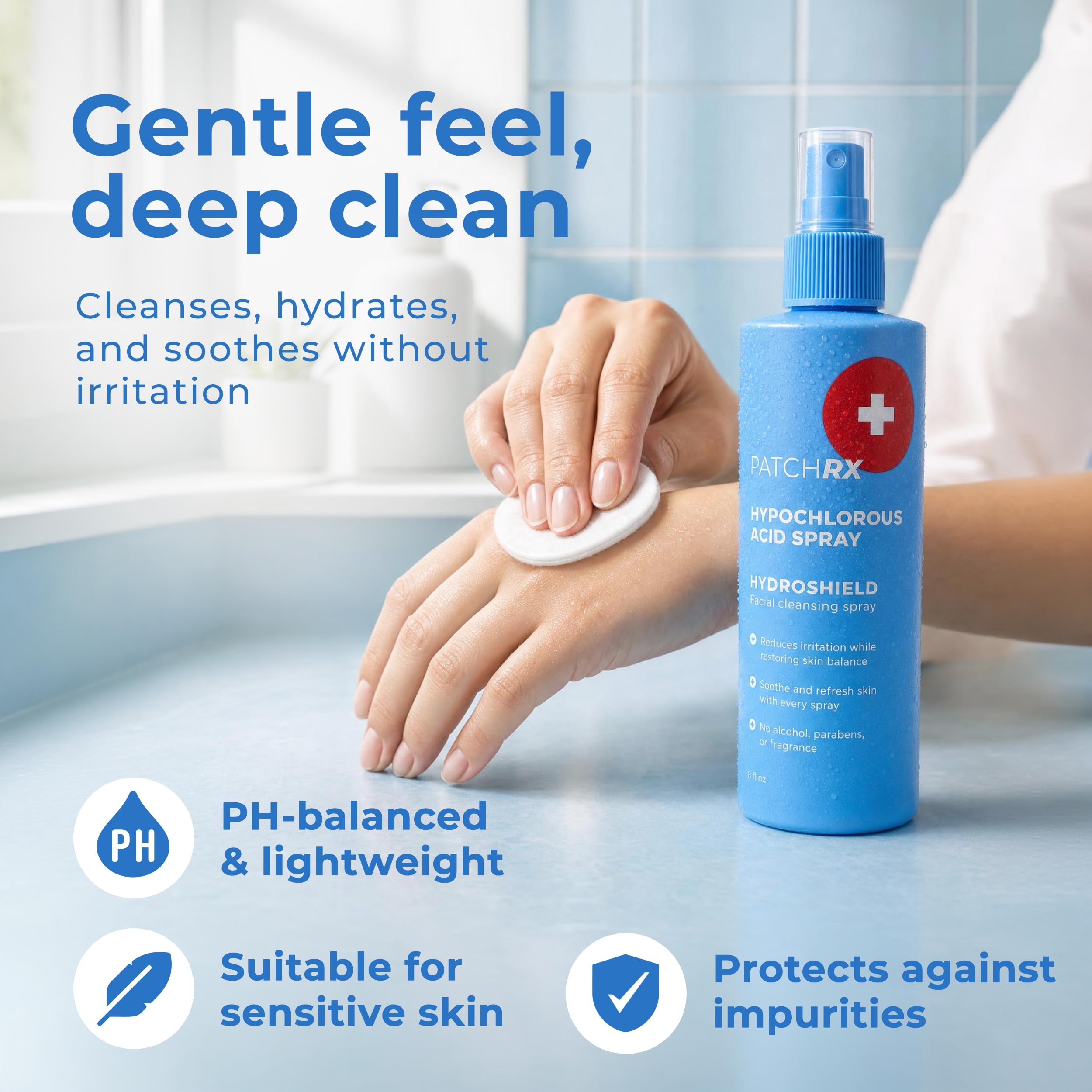 PatchRx spray applied to face providing cooling hydration and gentle comfort