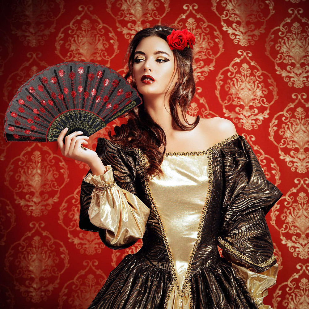 Patelai fan sequin embroidery detail highlighting shimmer and stage-ready impact