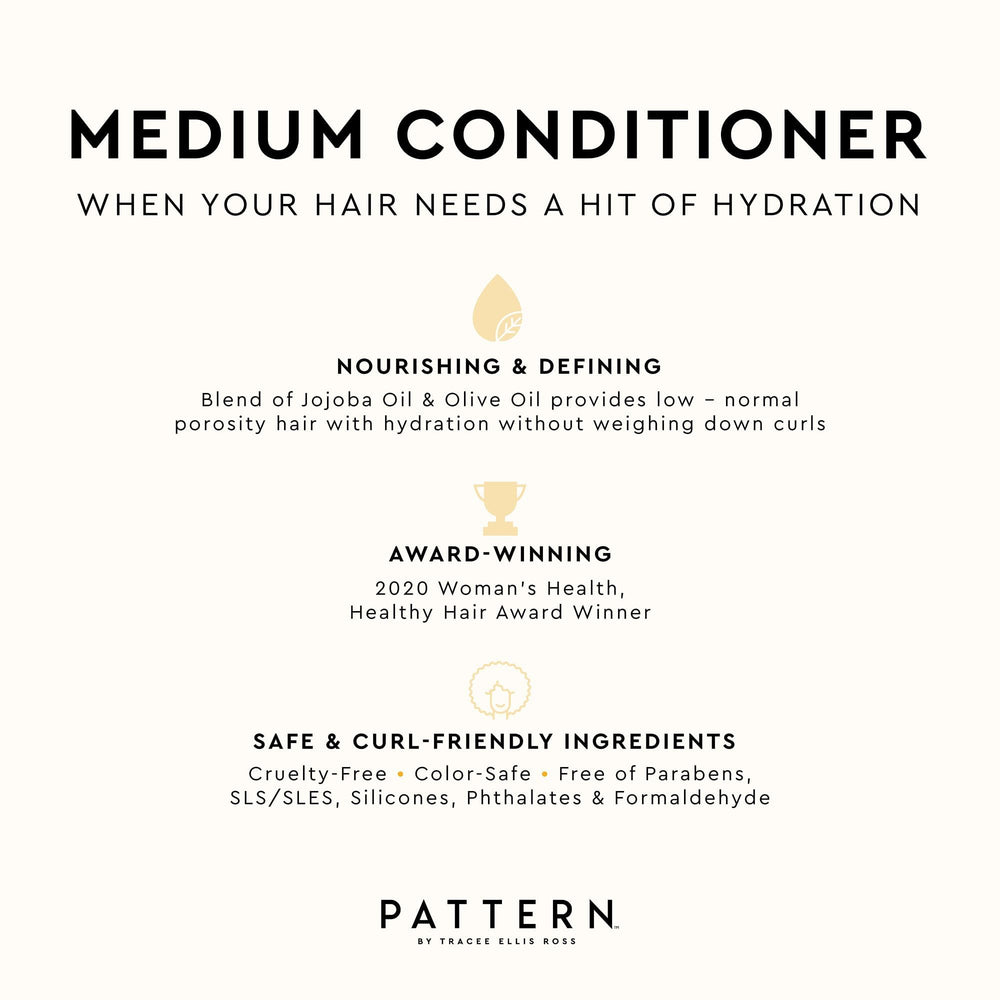 PATTERN conditioner being applied in shower to show smoother styling benefit