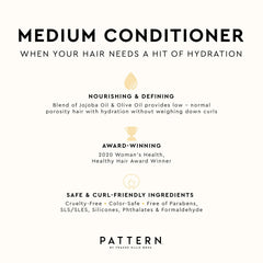 PATTERN conditioner being applied in shower to show smoother styling benefit