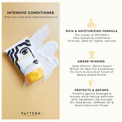 PATTERN label and pump close-up highlighting ingredients and usage information
