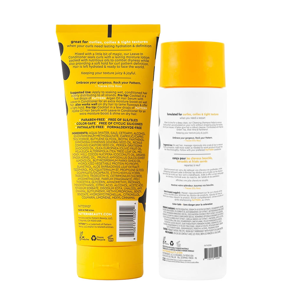 PATTERN duo staged on bathroom shelf lifestyle shot conveying curated curl-care routine convenience