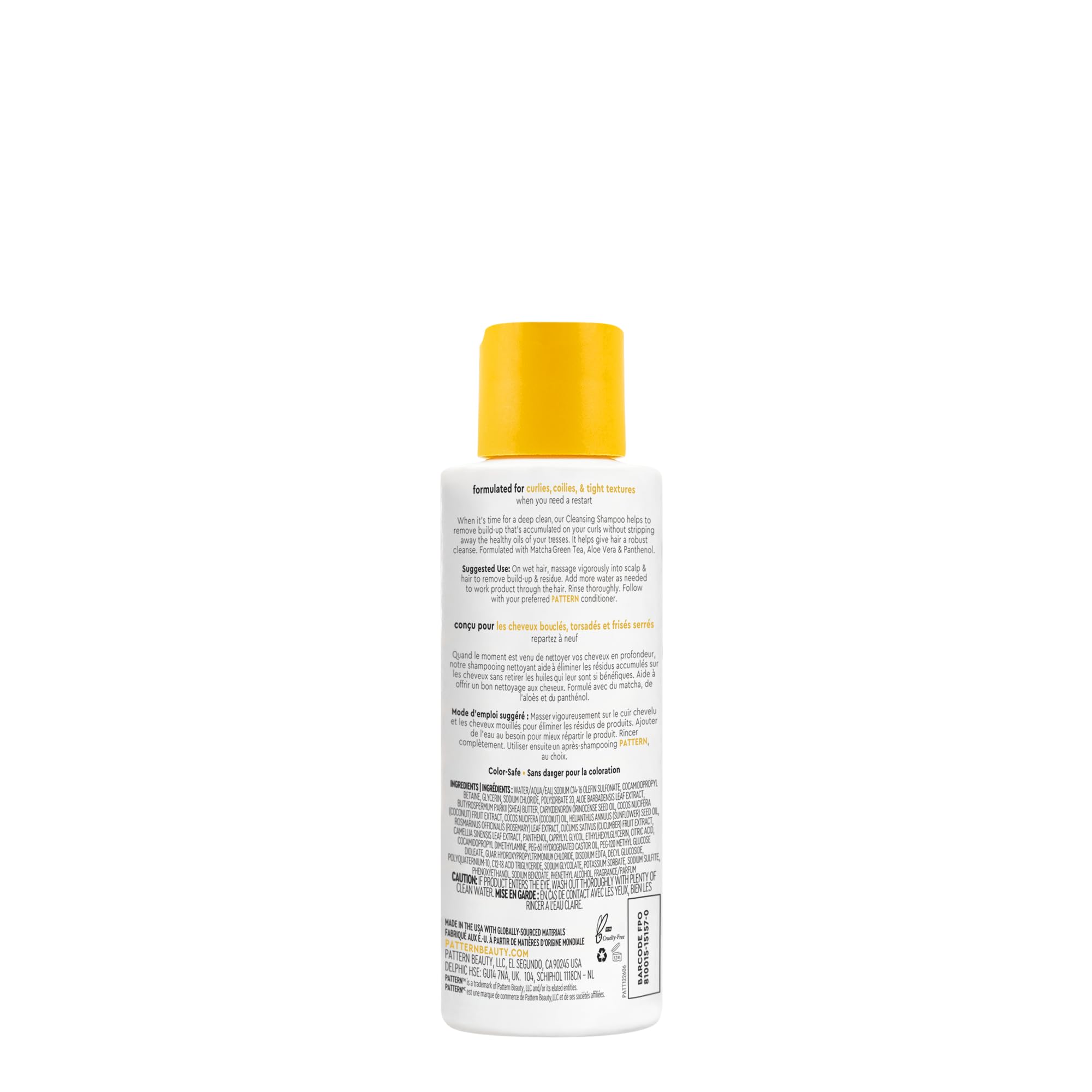 PATTERN shampoo lather close-up highlighting gentle foam and clarifying texture benefit