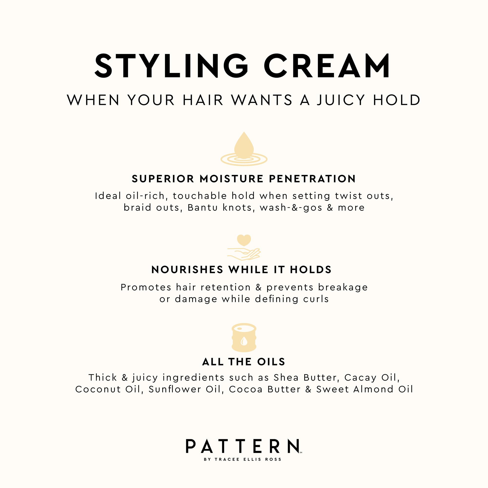 PATTERN styling cream smoothed on palm, moisturizes and provides touchable hold