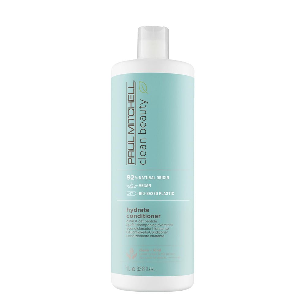 Paul Mitchell bottle front view showing hydrate conditioner and clean beauty benefit