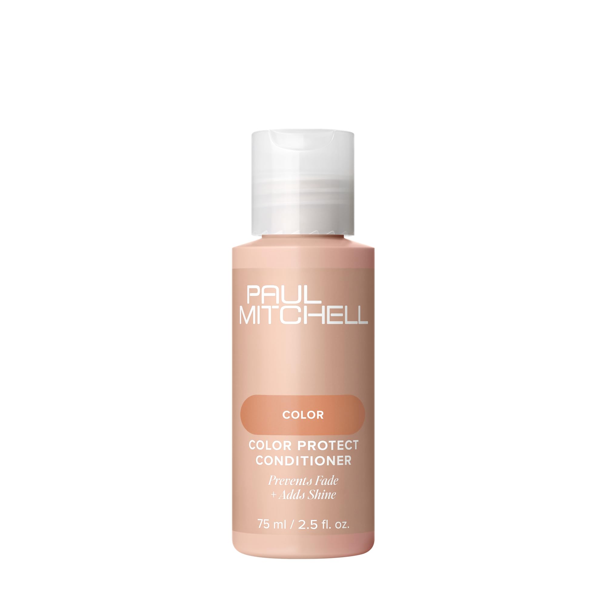 Paul Mitchell front bottle view showing label and travel size, highlights brand protection
