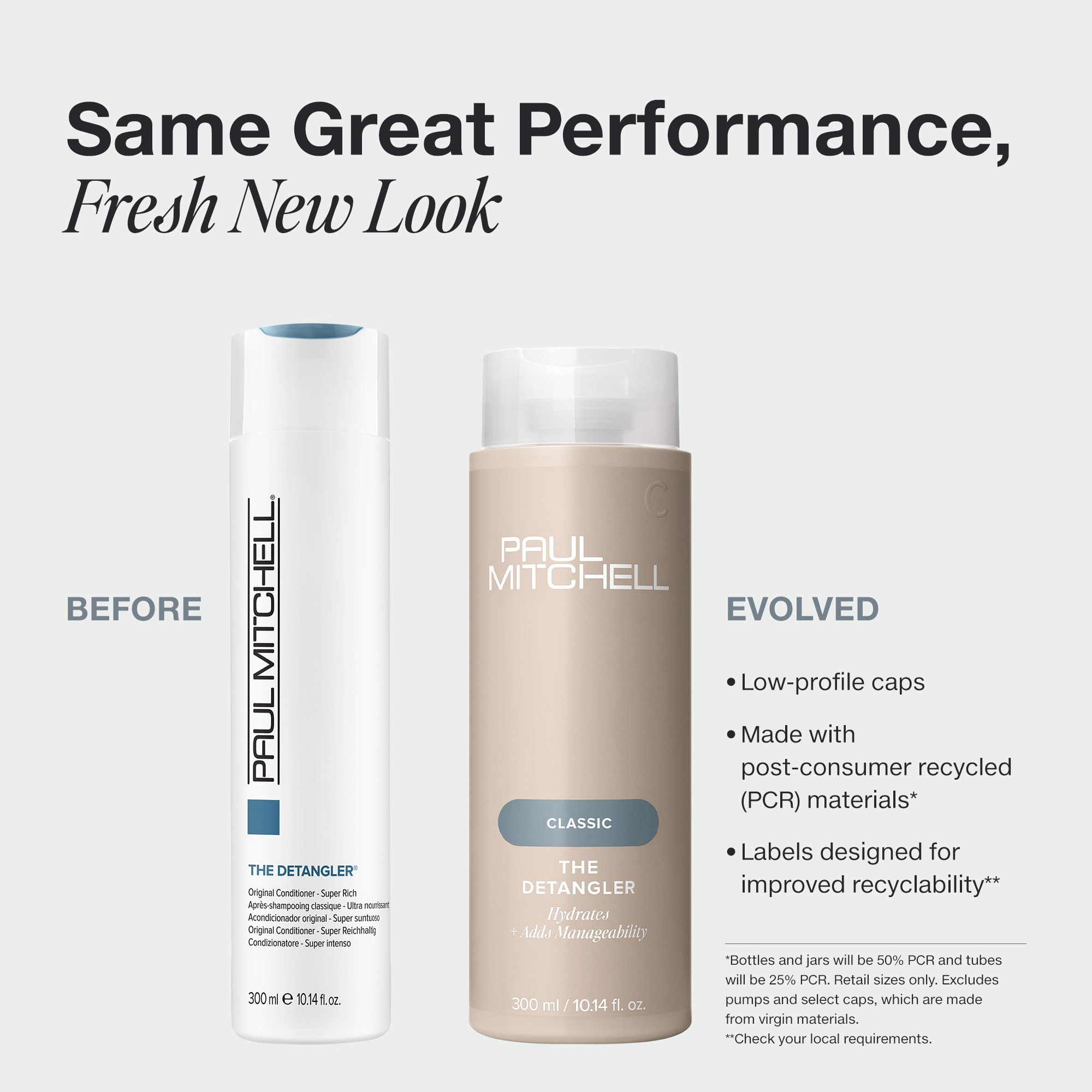 Paul Mitchell detangler back label with ingredients and recycling info benefit