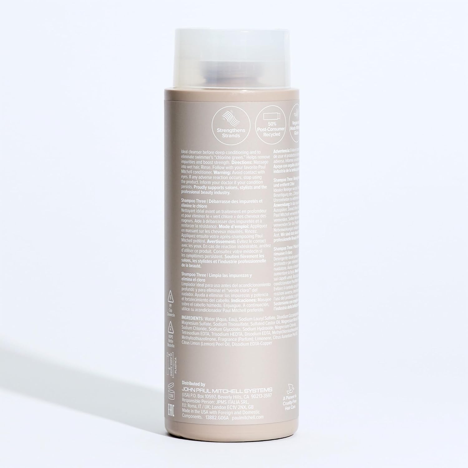 Paul Mitchell packaging with recycled badge emphasizing sustainability