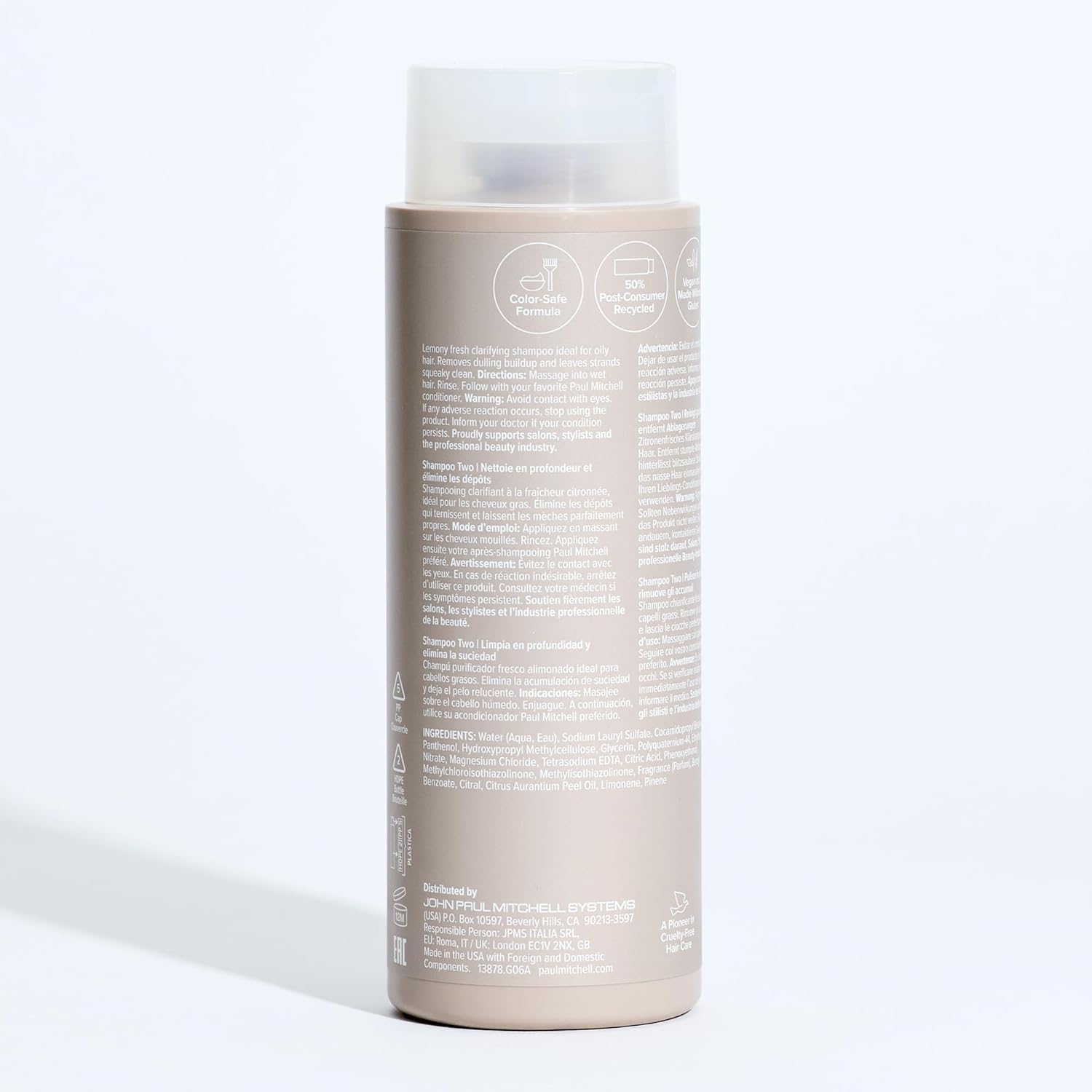 Detail of Paul Mitchell recycled bottle material highlighting sustainable packaging