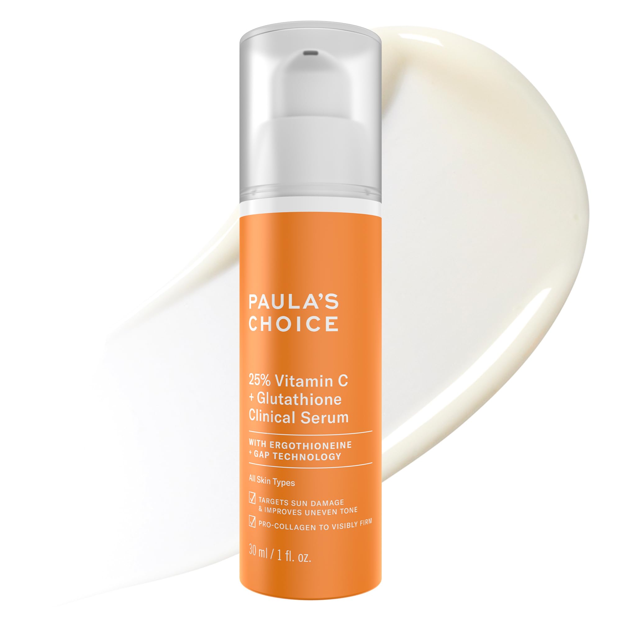 Paula's Choice bottle front view shows clean clinical packaging and benefits