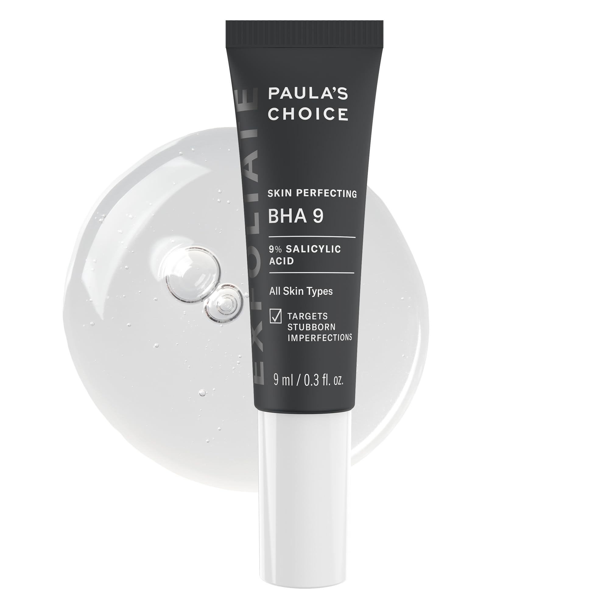 Paula's Choice front packaging showing compact 0.3 fl oz bottle and branding benefits