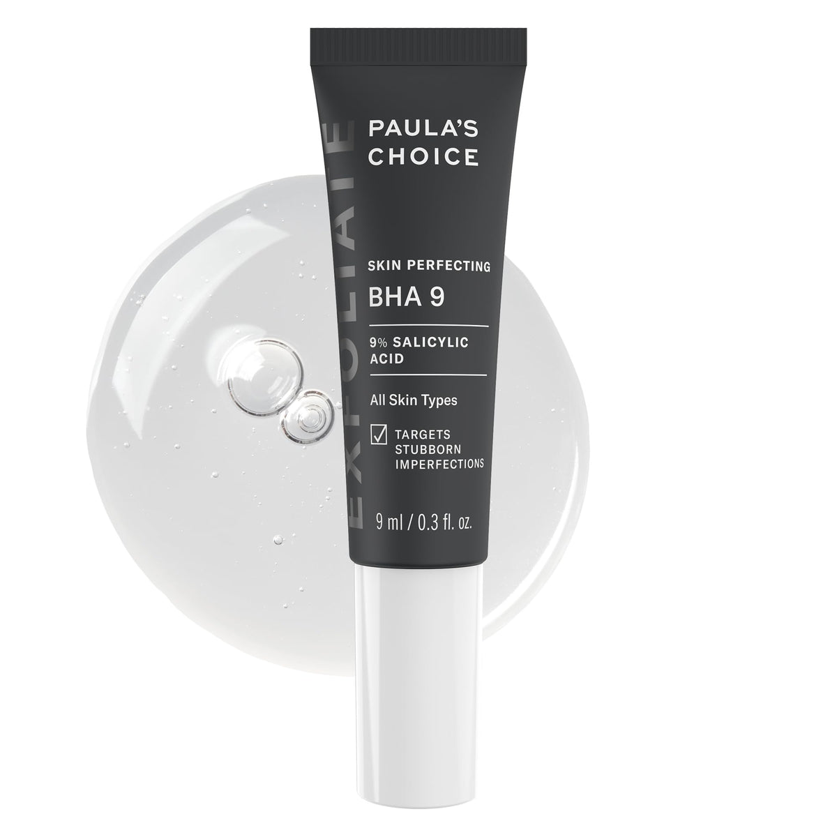 Paula's Choice front packaging showing compact 0.3 fl oz bottle and branding benefits