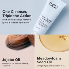 Paula's Choice balm in hand during application showing easy massage and makeup breakdown benefit