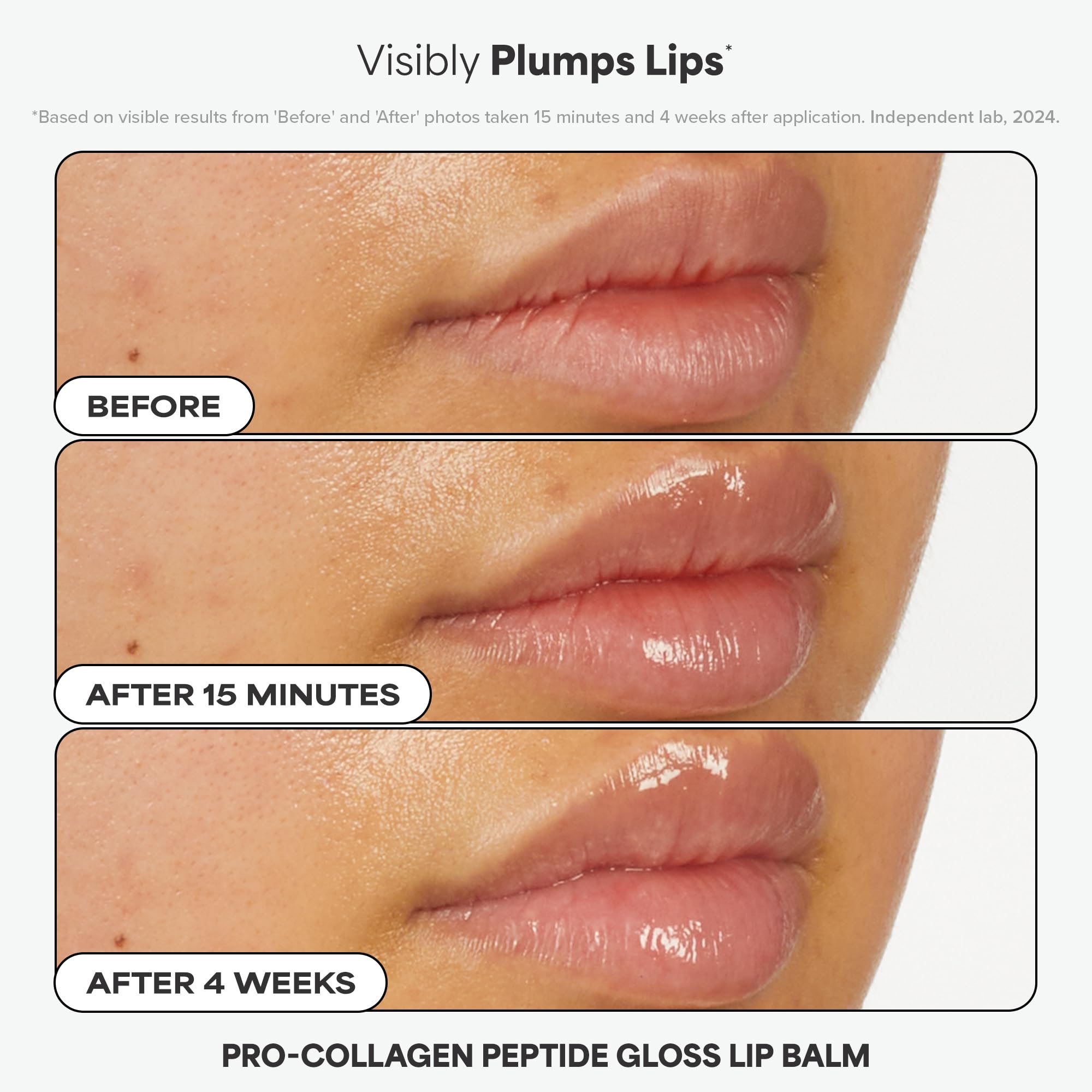 Paula's Choice Peptide Gloss Balm open and swiped on lips showing sheen benefit: hydrated pout