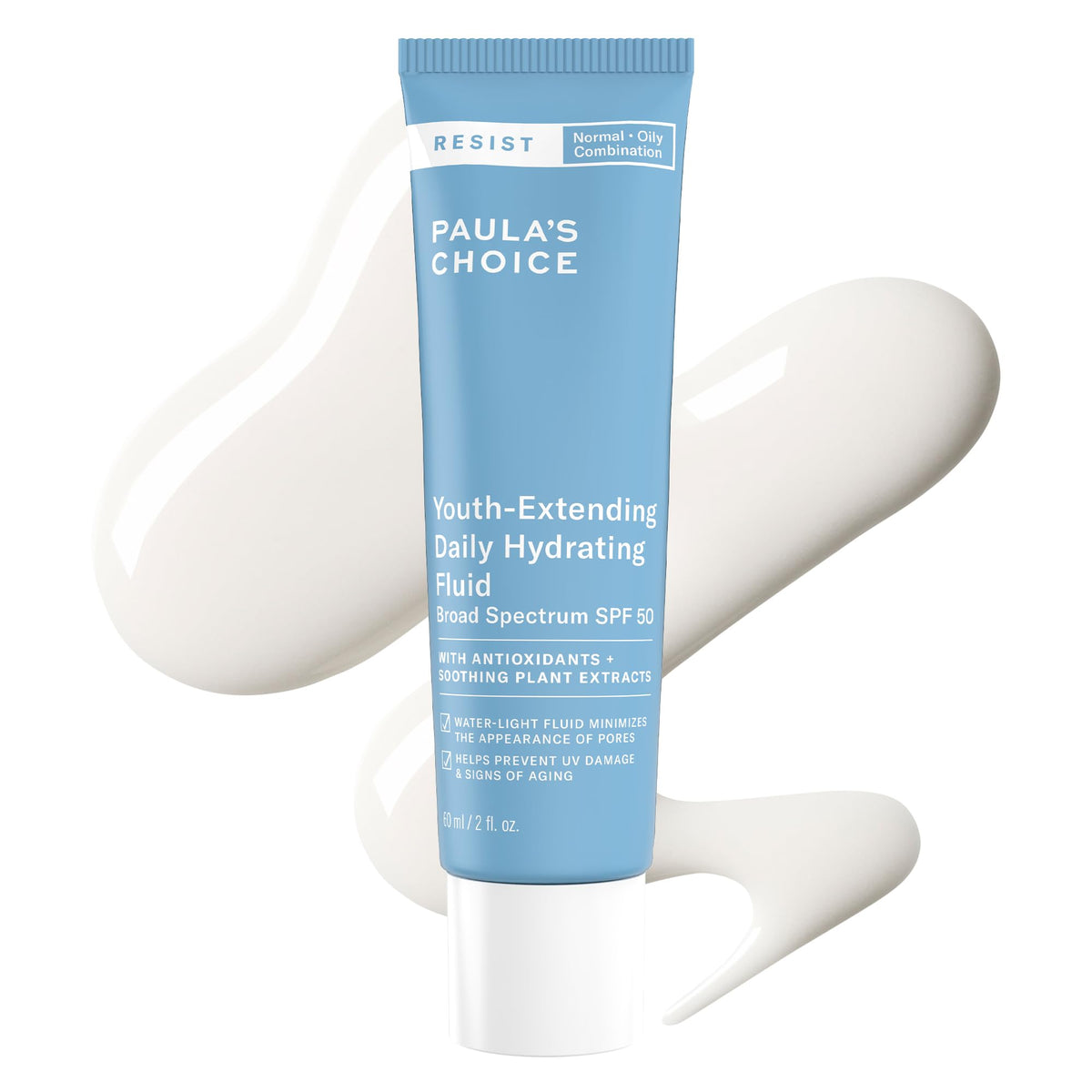 Paula's Choice bottle front packaging showing SPF 50 protection and benefits