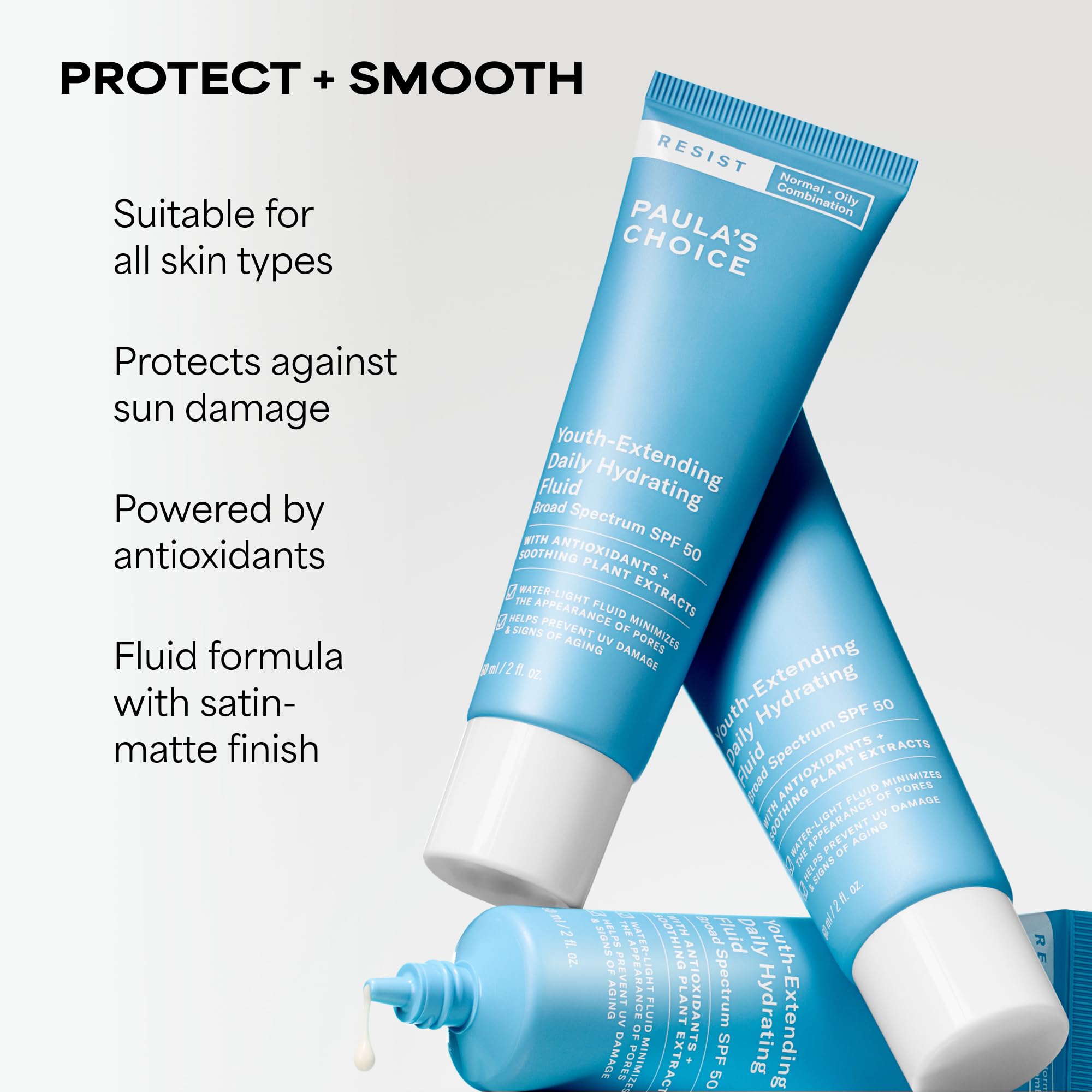 Paula's Choice lightweight fluid swatch showing sheer texture and quick absorption