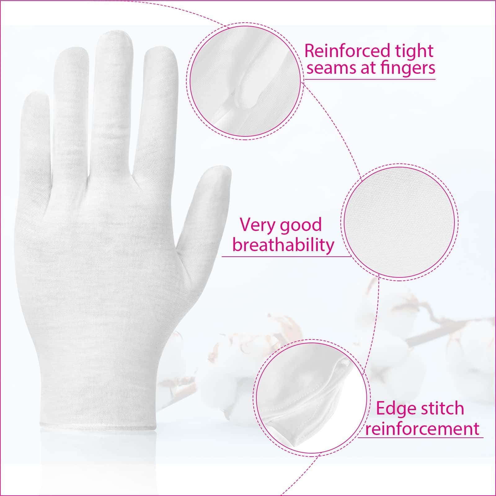 PAXCOO gloves worn during overnight moisturizing to keep lotion in place