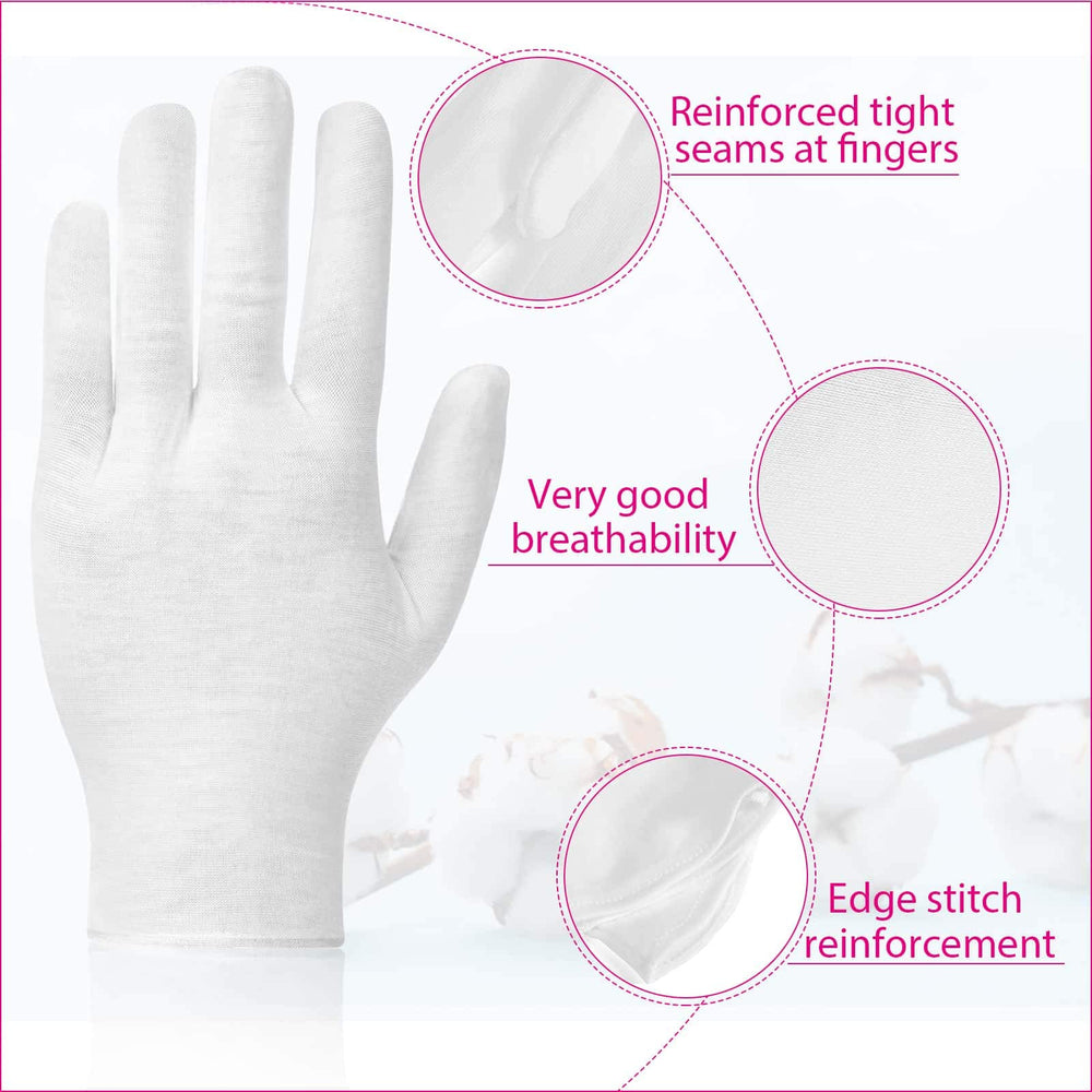 PAXCOO gloves worn during overnight moisturizing to keep lotion in place