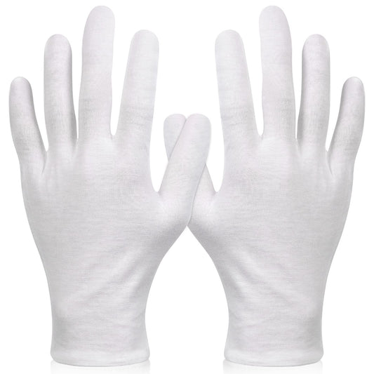 Paxcoo XL white gloves front packaging showing six pairs and benefits