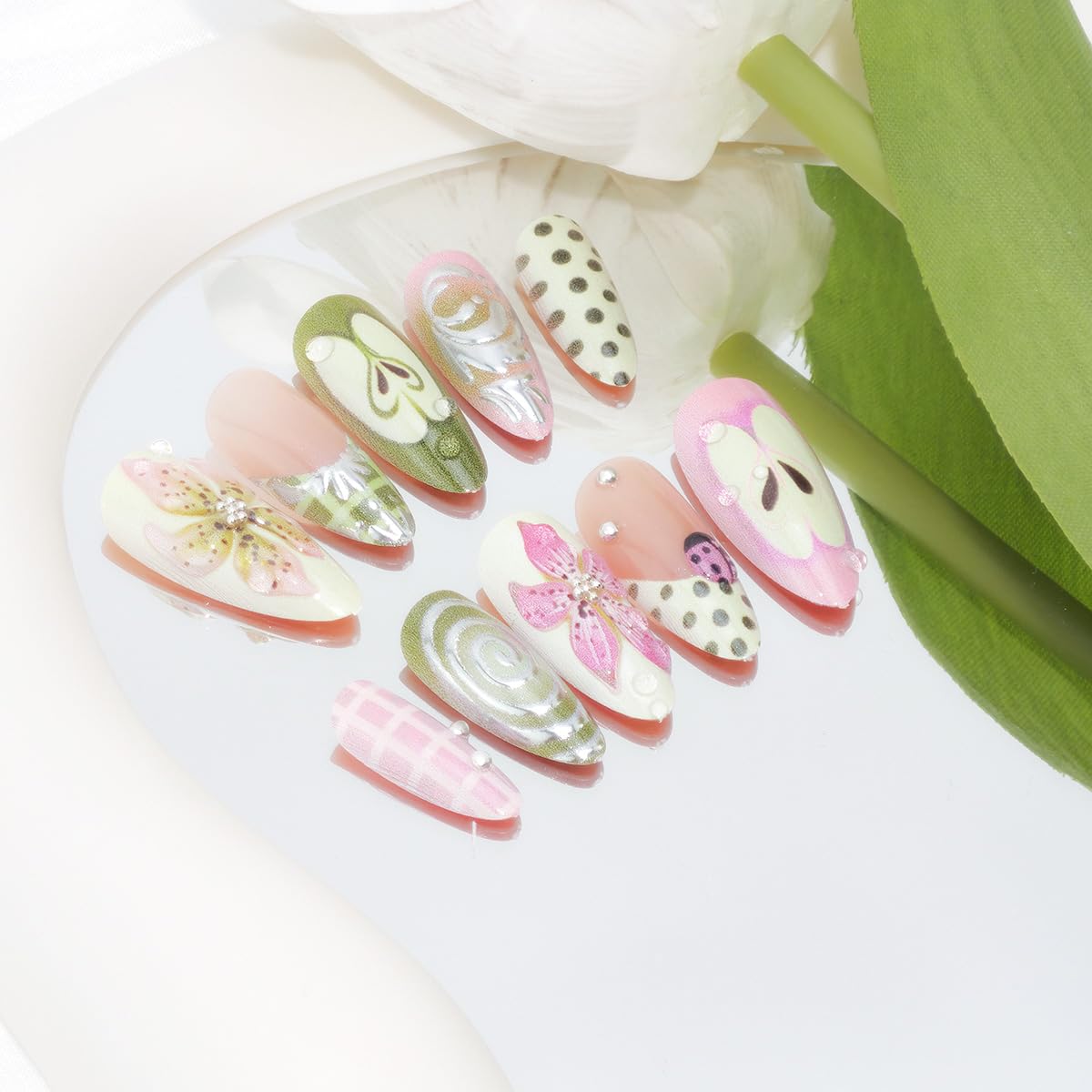 PBPCGBW almond-shaped nail side view showing natural curvature and wearable length