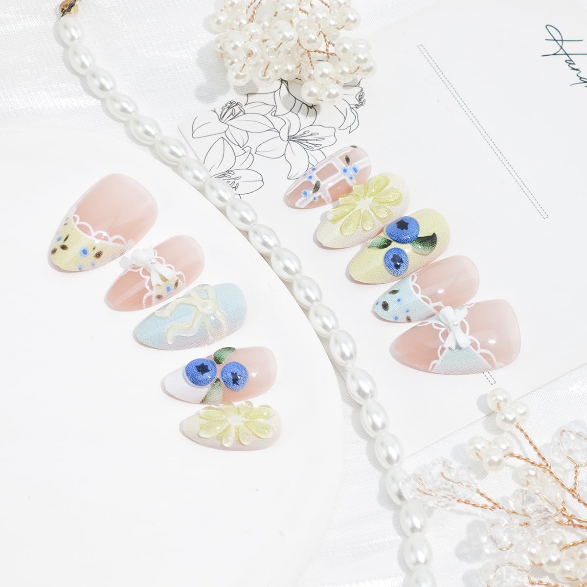 PBPCGBW close-up of 3D lemon and blueberry bow embellishments adding playful dimension
