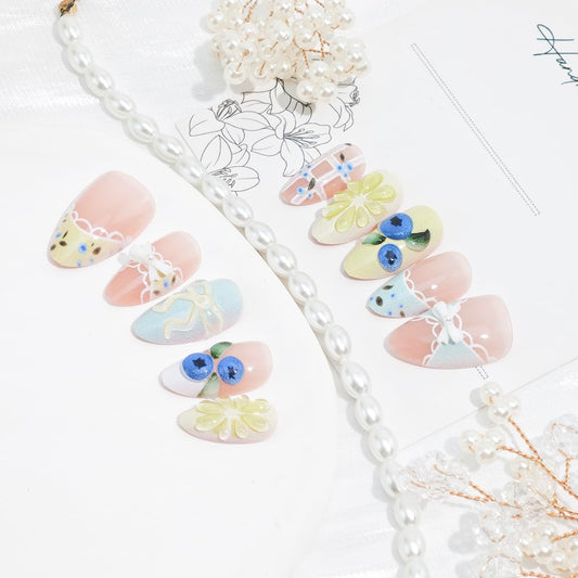 PBPCGBW close-up of 3D lemon and blueberry bow embellishments adding playful dimension