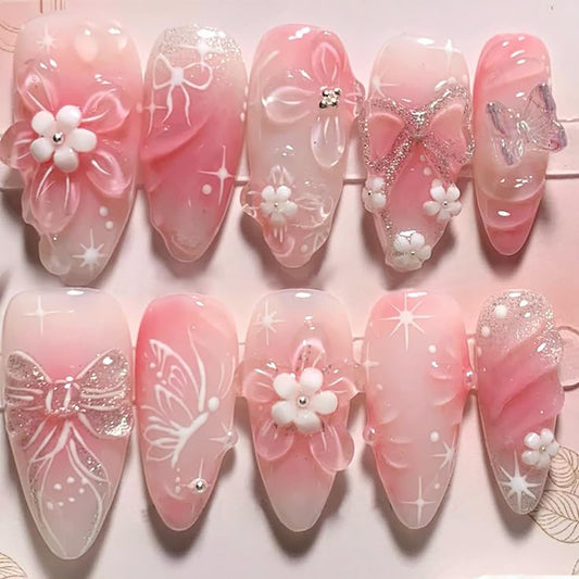 PBPCGBW front view of 24pcs pink ombré press-on nails for instant manicure