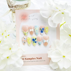 PBPCGBW nails held in hand to show short almond scale and practical everyday length