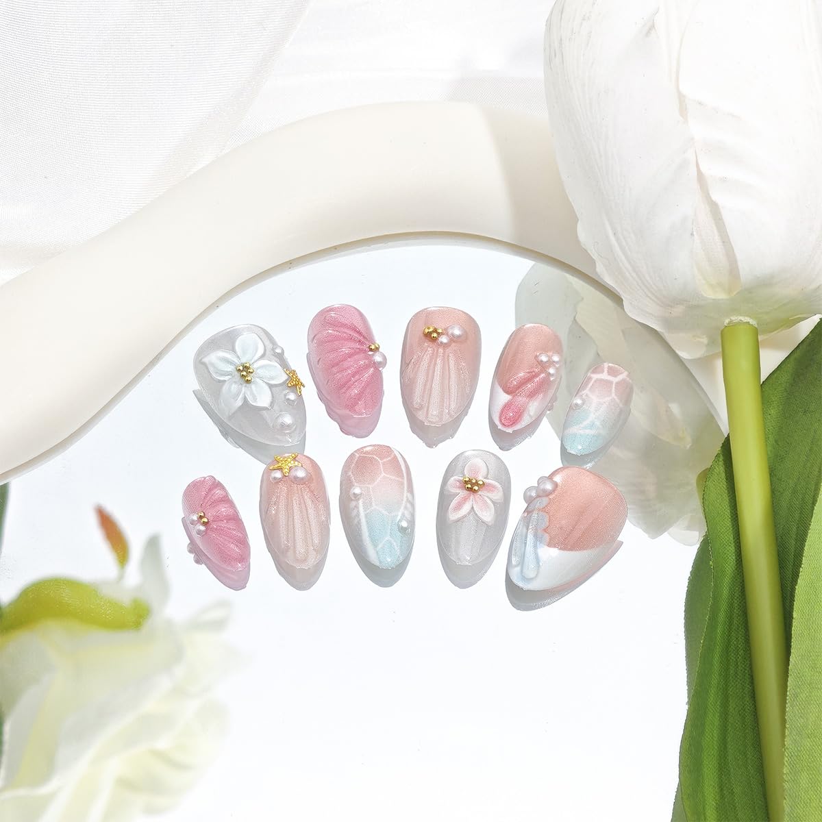 PBPCGBW model hand wearing nails with summer outfit, ready for events