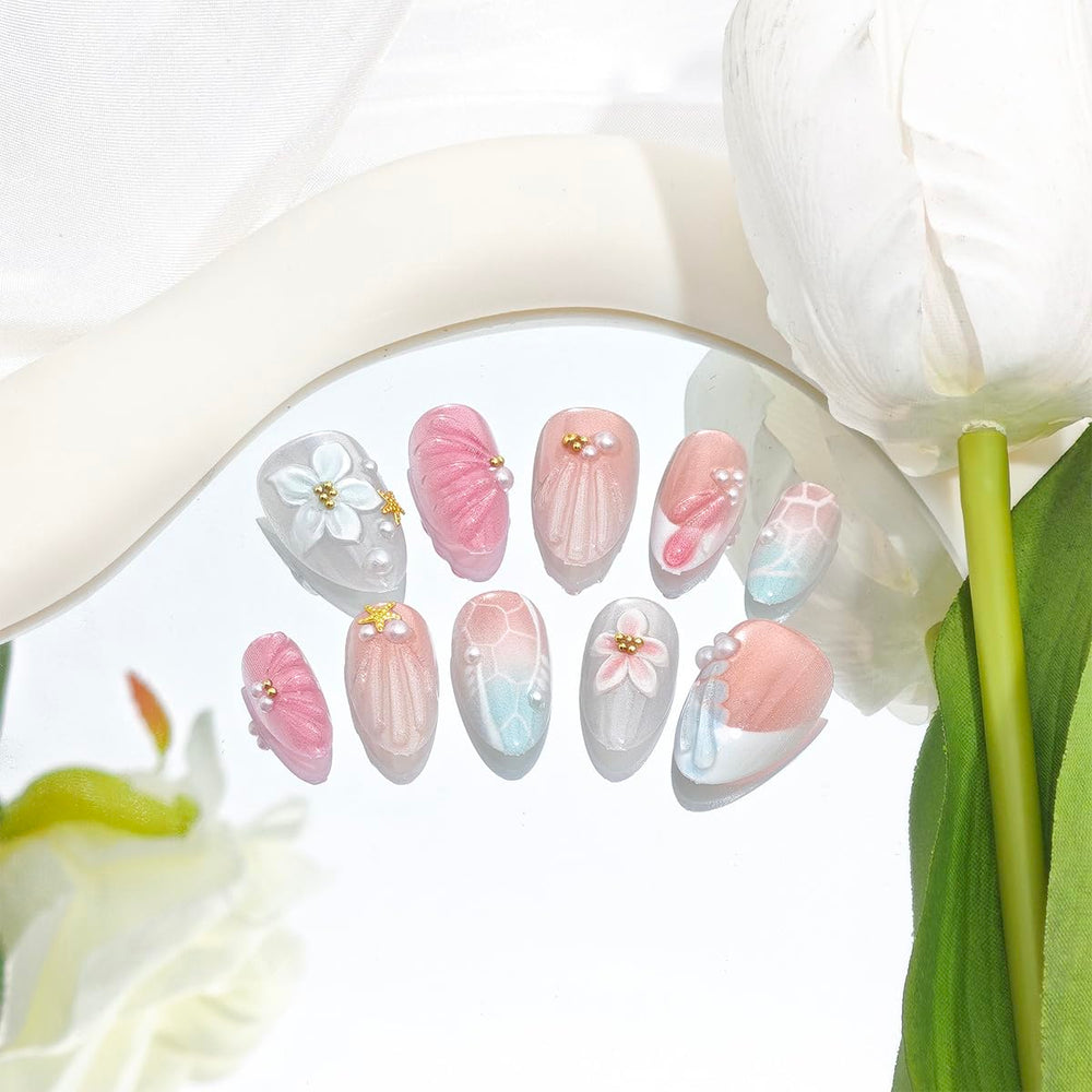 PBPCGBW model hand wearing nails with summer outfit, ready for events