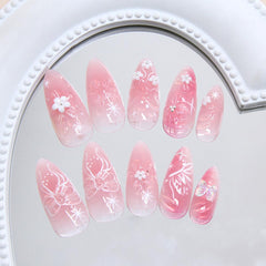 PBPCGBW side profile of medium almond nails demonstrating elegant shape