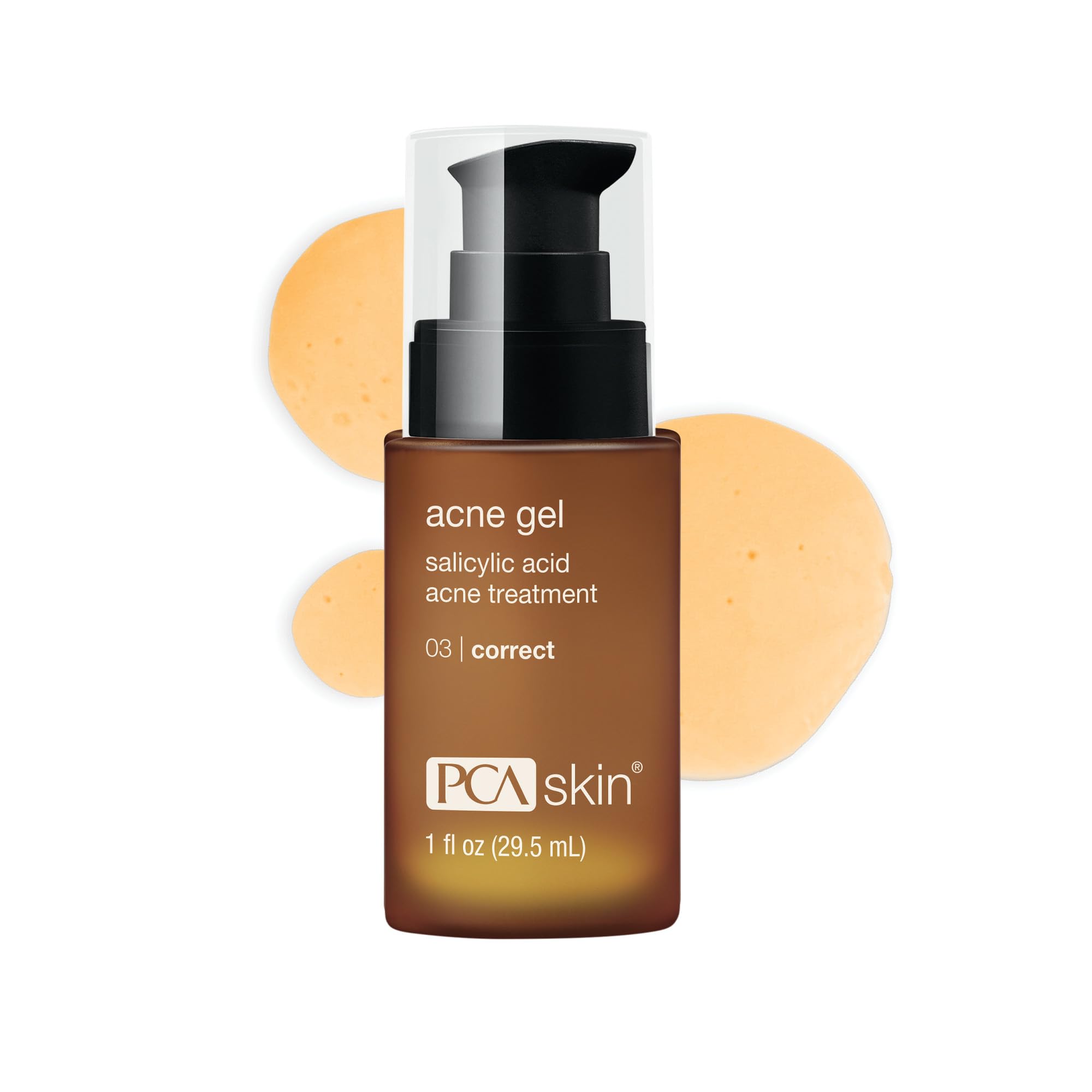 PCA SKIN Acne Gel front pump bottle showing clean packaging and fast application benefit