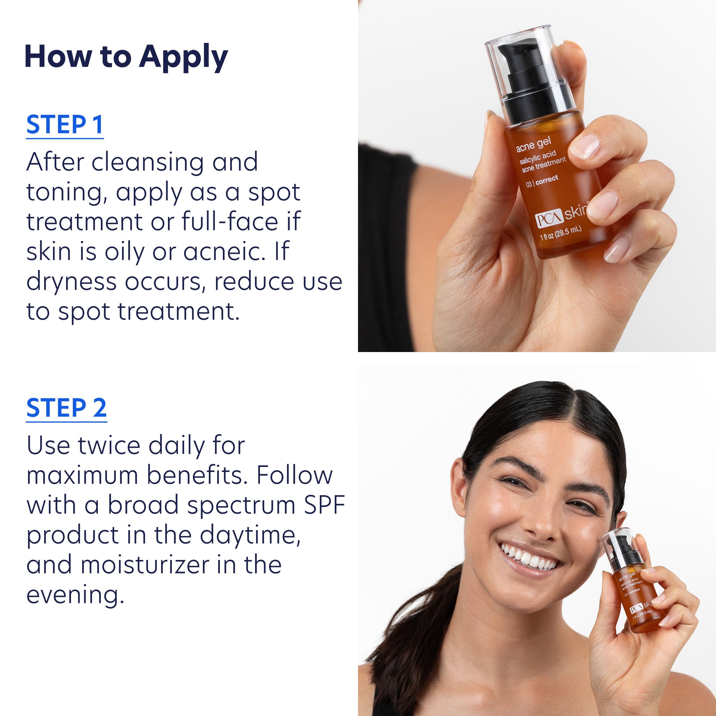 PCA SKIN Acne Gel texture close-up showing lightweight serum for quick absorption