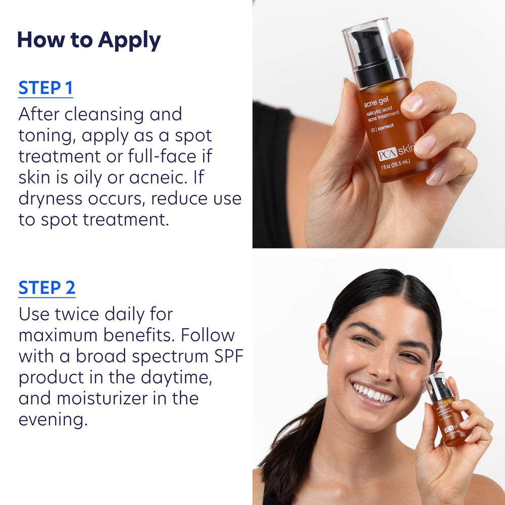 PCA SKIN Acne Gel texture close-up showing lightweight serum for quick absorption
