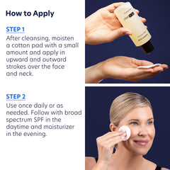 PCA SKIN applied with cotton pad demonstrating gentle exfoliation