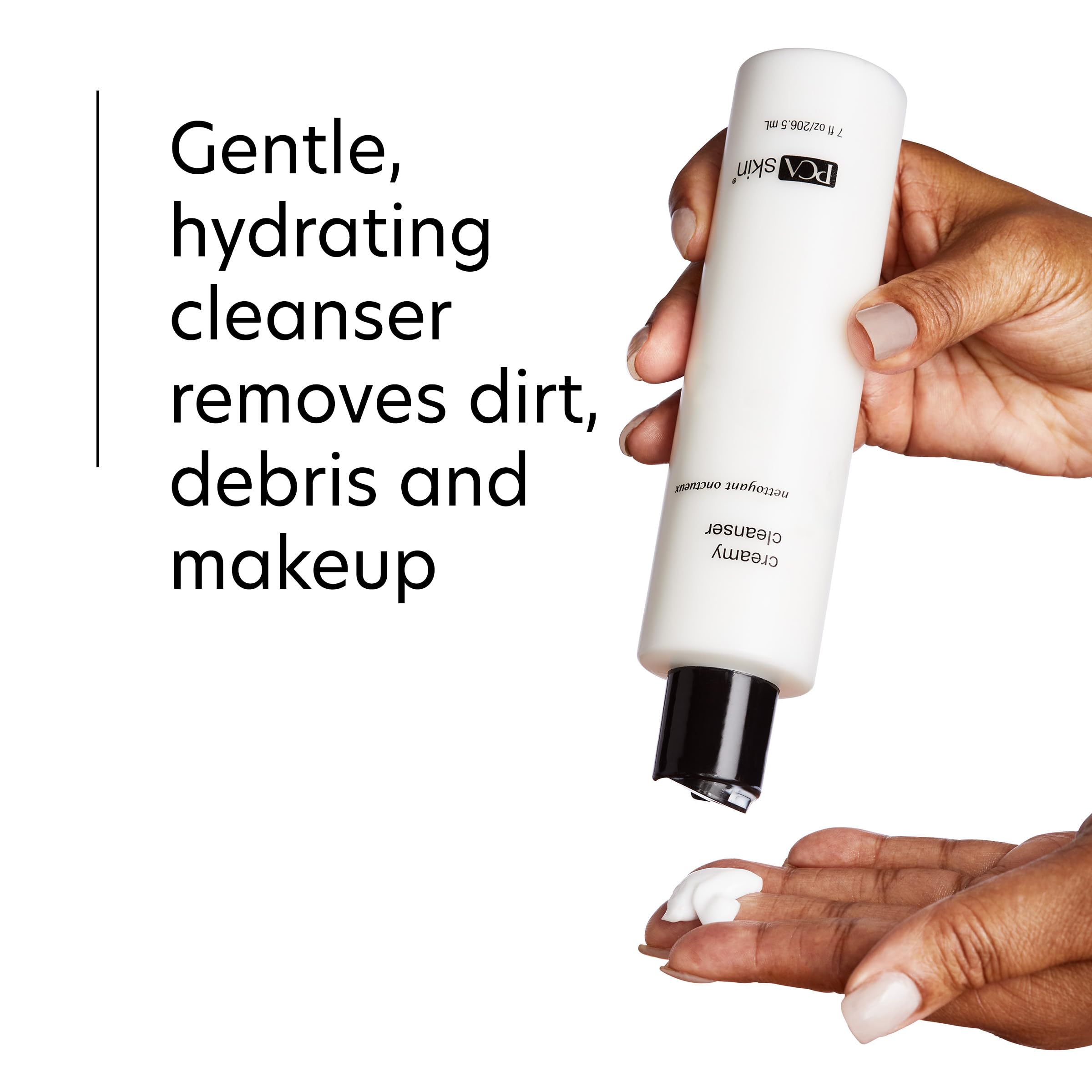 PCA SKIN cleanser in hand demonstrating gentle application benefit