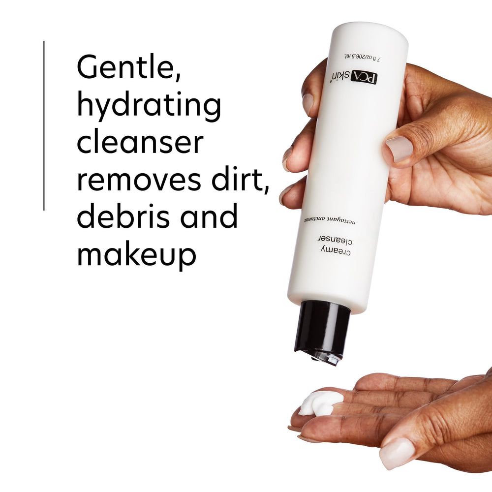 PCA SKIN cleanser in hand demonstrating gentle application benefit