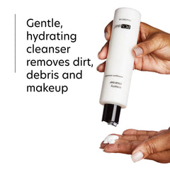 PCA SKIN cleanser in hand demonstrating gentle application benefit
