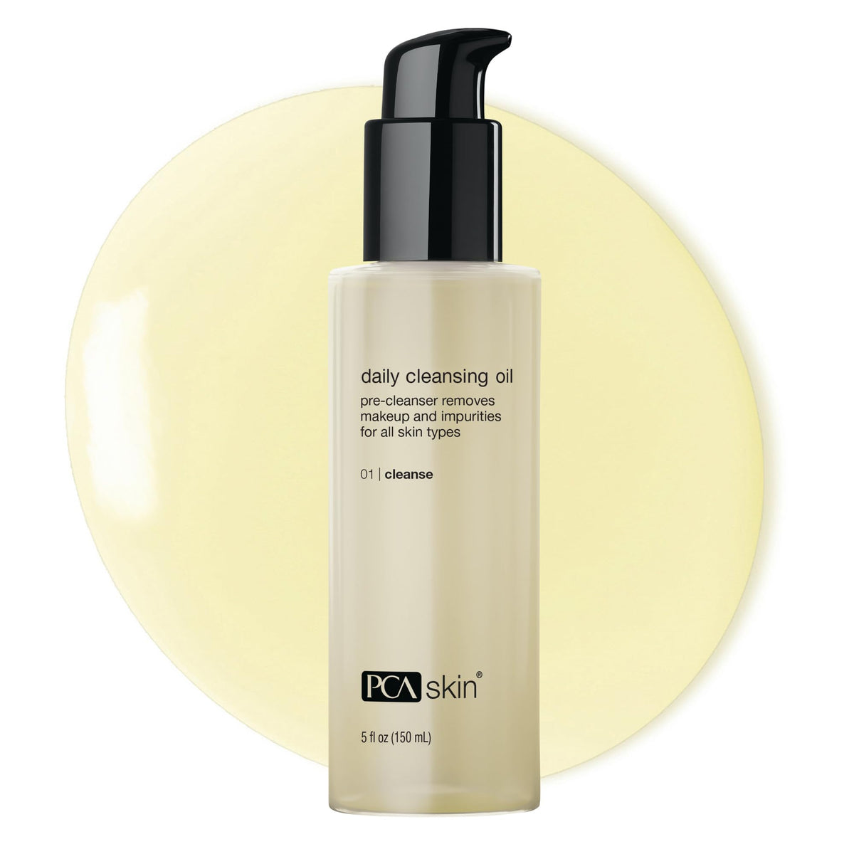 PCA SKIN bottle front view showing cleanser label and clear packaging benefits hydration