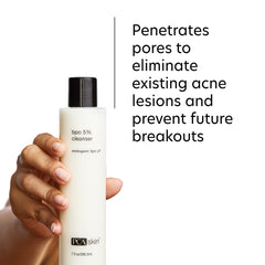 PCA SKIN ingredient label close-up showing benzoyl peroxide and calming botanicals