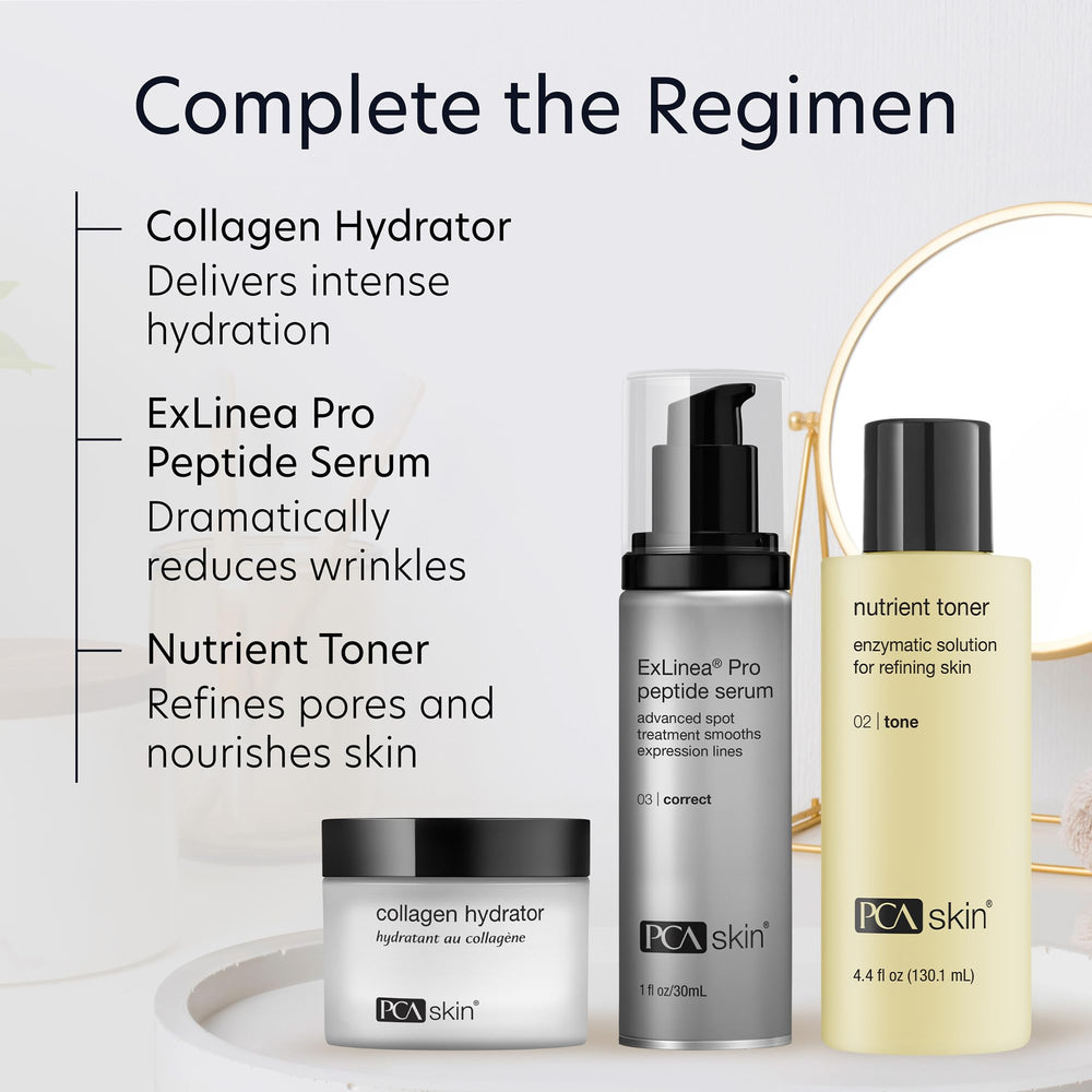 PCA SKIN on bathroom vanity in routine setting promoting daily use benefits