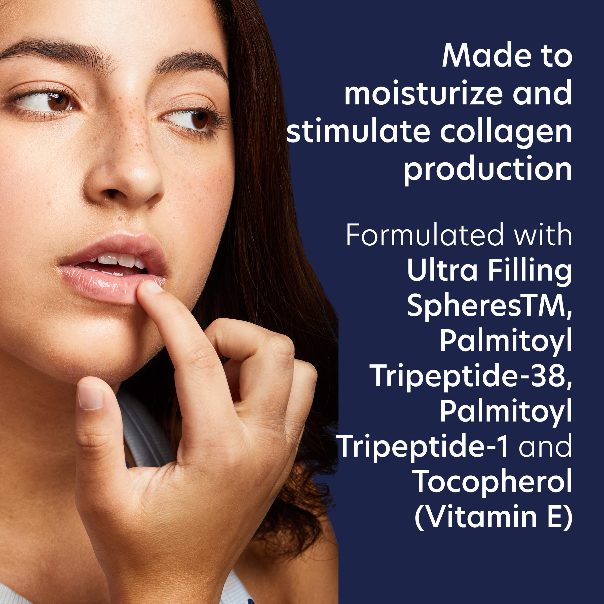 PCA SKIN application on lips showing precise tube usage and immediate smoothing benefit