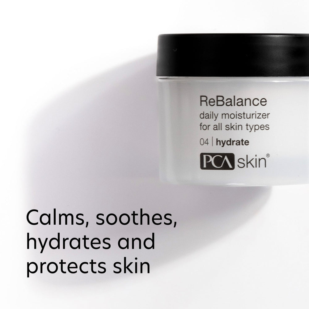 PCA SKIN ReBalance ingredient close-up highlighting botanicals like borage and marigold for soothing