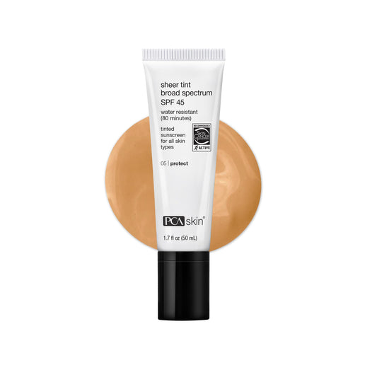 PCA SKIN tube front view showing SPF 45 protection and packaging benefit