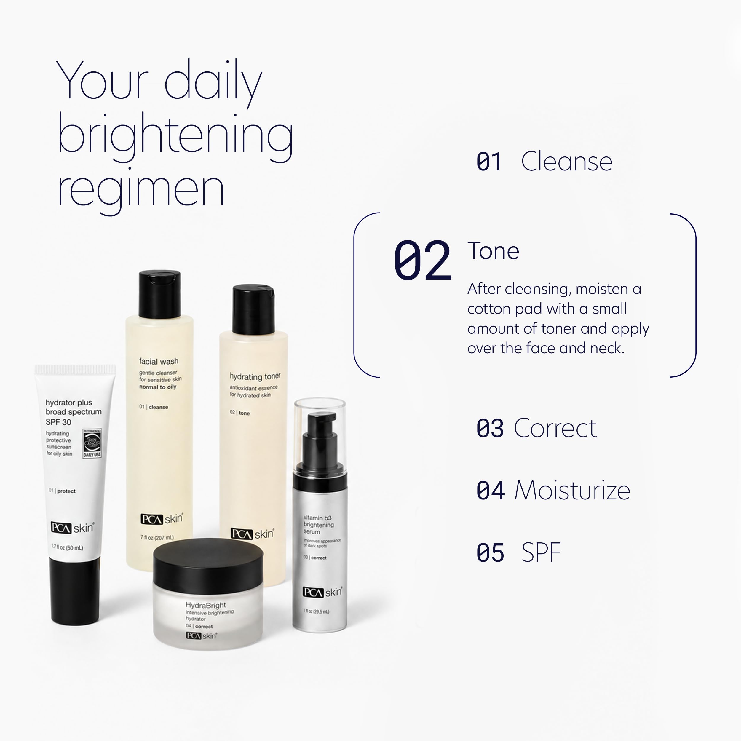 PCA SKIN toner label close-up showing ingredient clarity and gentle formulation benefit