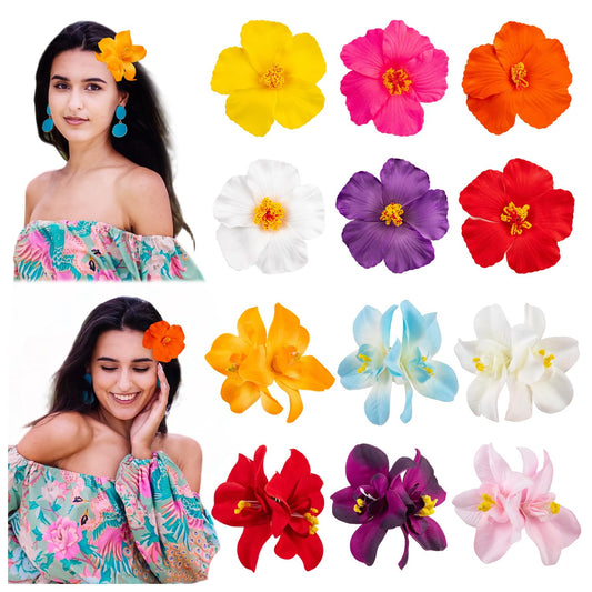 PCTCSHQ front view showing all 12 hibiscus hair clips and colorful appeal